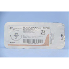 J & J Healthcare Systems Absorbable Antibacterial Suture with Needle Monocryl™ Plus Poliglecaprone 25 with Irgacare MP Antibacterial Suture CT-1 1/2 Circle Taper Point Needle Size 2-0 Monofilament, 1/BX