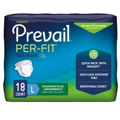 First Quality Adult Incontinent Brief Prevail&reg; Per-Fit&reg; Tab Closure Large Disposable Heavy Absorbency, 18EA/PK, 4PK/CS
