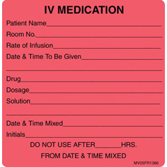 PDC Healthcare Pre-Printed Label MedVision Anesthesia Label Fluorescent Red Paper IV Medication Added Black Syringe Label 2-7/16 X 2-1/2 Inch