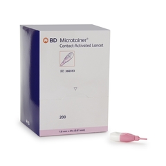 MON569263CS - BD - Lancet Microtainer Fixed Depth Lancet Needle 1.8 mm Depth 21 Gauge Push Button Activated, 2000 EA/CS