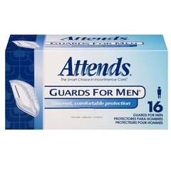 Attends Bladder Control Pad Attends Guards For Men Light Absorbency Polymer Male, 16 EA/BX