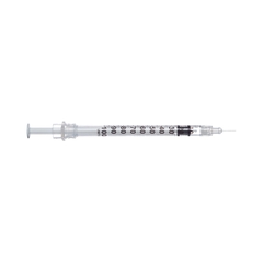 Sol-Millennium Medical Insulin Syringe with Needle Sol-Care 1 mL 28 Gauge 1/2 Inch Attached Needle Retractable Needle