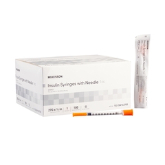 MON629838CS - McKesson - Insulin Syringe with Needle 1 mL 27 Gauge 1/2" Attached Needle Without Safety, 500 EA/CS