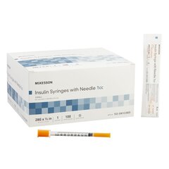 MON629839EA - McKesson - Insulin Syringe with Needle 1 mL 28 Gauge 1/2" Attached Needle Without Safety, 1/EA