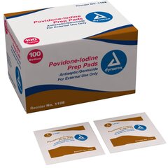 Dynarex Prep Pad Povidone Iodine, 10% Medium, 100EA/BX