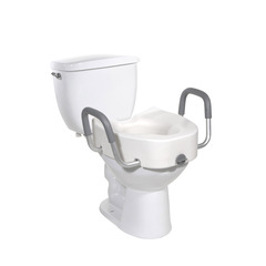 Drive Medical Elongated Raised Toilet Seat with Arms 4-1/2 Inch Height White 300 lbs. Weight Capacity, 1/EA