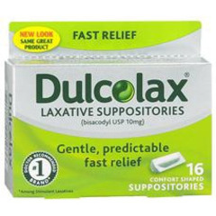 McKesson Laxative Dulcolax Suppository 16 per Box 10 mg Strength Bisacodyl USP, 16/CT
