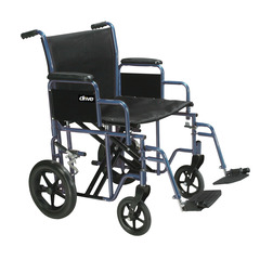 Drive Medical Bariatric Transport Chair Steel Frame with Blue Finish 450 lbs. Weight Capacity Desk Length / Removable / Reversible Arm Black Upholstery, 1/EA