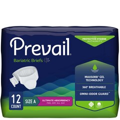 First Quality Adult Incontinent Brief Prevail&reg; Bariatric Tab Closure Disposable Heavy Absorbency, 12EA/PK
