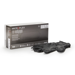Microflex Medical Exam Glove Midknight X-Large NonSterile Nitrile Standard Cuff Length Fully Textured Black Not Chemo Approved, 10/CS