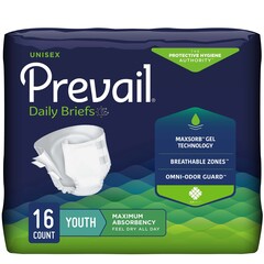 First Quality Youth Incontinent Brief Prevail&reg; Tab Closure X-Small Disposable Heavy Absorbency, 16EA/BG, 6BG/CS