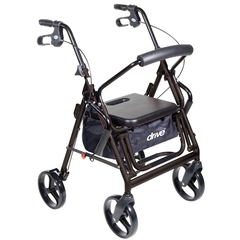 Drive Medical 4 Wheel Rollator / Transport Chair Duet Black Adjustable Height / Transport / Folding Aluminum Frame, 1/EA