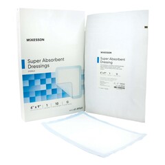 McKesson Super Absorbent Polymer Dressing Polyethylene, NonWoven Polypropylene, Cellulose and Superabsorber 6 X 9