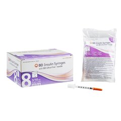 MON684172CS - BD - Insulin Syringe with Needle Ultra-Fine 0.3 mL 31 Gauge 5/16" Attached Needle Without Safety, 50 EA/CS