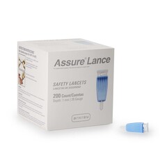 Arkray Safety Lancet Assure&reg; Lance Fixed Depth Lancet Needle 1.0 mm Depth 28 Gauge Push Button, 200EA/BX, 24BX/CS