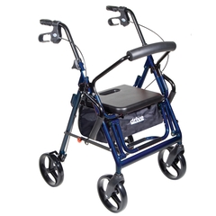 Drive Medical 4 Wheel Rollator / Transport Chair Duet Blue Adjustable Height / Transport / Folding Aluminum Frame, 1/CS