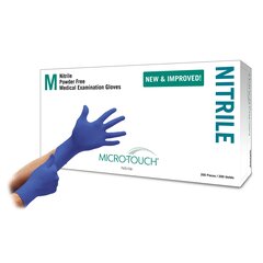 Ansell Micro-Touch&reg; Nitrile NonSterile Blue Powder Free Nitrile Ambidextrous Textured Fingertips Chemo Tested Medium