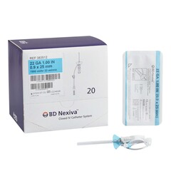 BD Closed IV Catheter Nexiva™ 22 Gauge 1 Inch Vialon Biomaterial Winged Hub