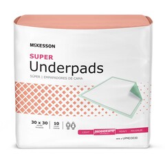 McKesson Disposable Underpad, Super, 30 X 30 Inch, Fluff/Polymer, Moderate Absorbency, 150/CS