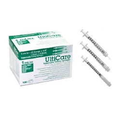 Ultimed Safety Tuberculin Syringe with Needle UltiCare™ 1 mL 5/8 Inch 25 Gauge Sliding Safety Needle Regular Wall