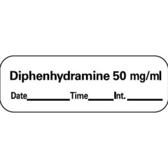 Precision Dynamic Drug Label PDC&reg; Anesthesia Label Diphenhydramine 50mg/mL Date_Time_Int_ White 1/2 X 1-1/2 Inch, 1/RL