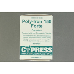 Cypress Poly-Iron 150 Forte&reg; Multivitamin Vitamin B12 / Folic Acid / Iron 25 mcg -1 mg - 150 mg Unit Dose Capsule Blister Pack, 100/BX