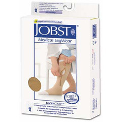 BSN Medical Zippered Compression Stocking and Liner JOBST&reg; UlcerCARE™ Knee High / Right Zipper Large Beige Open Toe, 1/EA