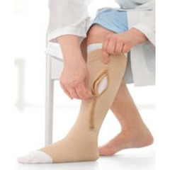 Jobst Zippered Compression Stocking and Liner JOBST UlcerCARE  Knee High / Right Zipper X-Large Beige Open Toe
