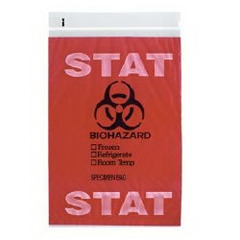 RD Plastics Company Specimen Transport Bag with Document Pouch 6 X 9 Inch Zip Closure STAT / Biohazard Symbol NonSterile, 1000/CS