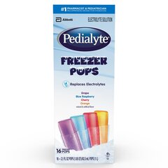 Abbott Nutrition Pedialyte&reg; Oral Electrolyte Solution, Freezer Pops, Grape/Blue Raspberry/Cherry/Orange Flavor, 2.1 oz., Electrolyte, 16/CT