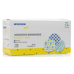 MON1110981CS - McKesson - Adhesive Spot Bandage Kids 1 Inch Plastic Round Kid Design (Assorted Print) Sterile, 100 EA/BX, 24BX/CS