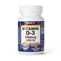 Basic Drug Vitamin D3 Supplement, 200 per Bottle