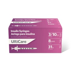 Ultimed Standard Insulin Syringe with Needle UltiCare 0.3 mL 5/16 Inch 31 Gauge NonSafety Thin Wall