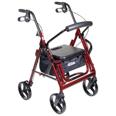 Drive Medical 4 Wheel Rollator / Transport Chair Duet Burgundy Adjustable Height / Transport / Folding Aluminum Frame, 1/EA