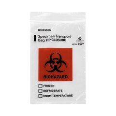 McKesson Specimen Transport Bag McKesson 6 X 9 Inch Zip Closure Biohazard Symbol / Storage Instructions NonSterile, 50/BX