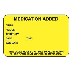 Health Care Logistics Pre-Printed Label Indeed Anesthesia Label Yellow Paper Medication Added Drug_Amount_Added by_Date_ Black Medication Instruction 1-3/4 X 2-3/4 Inch
