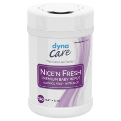 Dynarex Nice'n Fresh Premium Baby Wipes with Aloe, Scented, 140 per Canister