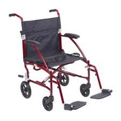 Drive Medical Ultra Lightweight Transport Chair drive™ Fly-Lite Aluminum Frame with Burgundy Finish 300 lbs. Weight Capacity Fixed Height / Padded Arm Black Upholstery, 1/EA