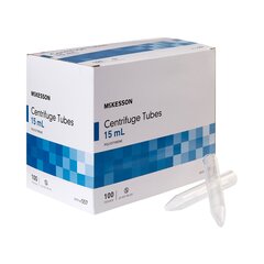 McKesson Select&reg; Centrifuge Tube Conical Bottom Plain 15 mL Without Closure Polystyrene Tube, 100/BX, 10BX/CS
