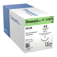 Surgical Specialties Nonabsorbable Suture with Needle Surgical Specialties™ Nylon DSM18 3/8 Circle Precision Reverse Cutting Needle Size 4 - 0 Monofilament
