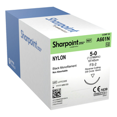 Surgical Specialties Nonabsorbable Suture with Needle Surgical Specialties™ Nylon DSM18 3/8 Circle Precision Reverse Cutting Needle Size 5 - 0 Monofilament