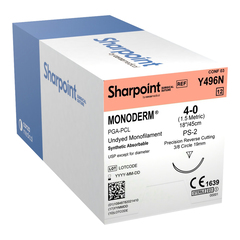 Surgical Specialties Absorbable Suture with Needle Monoderm™ Polyglycolic Acid DSM19 3/8 Circle Precision Reverse Cutting Needle Size 4 - 0 Monofilament