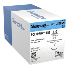 Surgical Specialties Nonabsorbable Suture with Needle Surgical Specialties™ Polypropylene DSM13 3/8 Circle Precision Reverse Cutting Needle Size 6 - 0 Monofilament