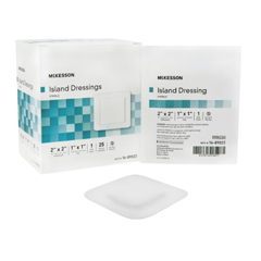 MON491825CS - McKesson - Adhesive Island Dressing 2 x 2 Polypropylene / Rayon Square 1 x 1 Pad White Sterile