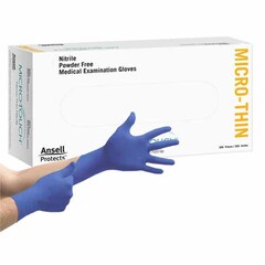 Ansell Exam Glove Micro-Touch Micro-Thin Medium NonSterile Nitrile Standard Cuff Length Textured Fingertips Blue Not Rated, 3000 per Case