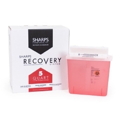 Sharps Compliance Mailback Sharps Container Sharps Recovery System 12-1/4 L X 4-3/4 W X 10-1/2 H 5.4 Quart Translucent Red Base / Translucent White Lid Horizontal Entry, 1/EA