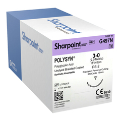 Surgical Specialties Absorbable Suture with Needle PolySyn™ Polyglycolic Acid 3/8 Circle Precision Reverse Cutting Needle Size 3 - 0 Braided