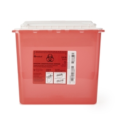 ABM North America Sharps Container AP Line 12 L X 4-1/2 W X 10-4/5 H Inch 5.4 Quart Red Base / White Lid Horizontal Entry Counter Balanced Door Lid, 12/CS