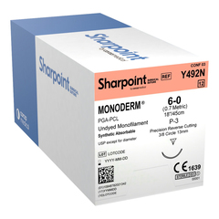 Surgical Specialties Absorbable Suture with Needle Monoderm™ Polyglycolic Acid 3/8 Circle Reverse Cutting Needle Size 6 - 0 Monofilament