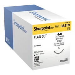 Surgical Specialties Absorbable Suture with Needle Surgical Specialties™ Plain Gut DSM19 3/8 Circle Precision Reverse Cutting Needle Size 4-0, 12/BX